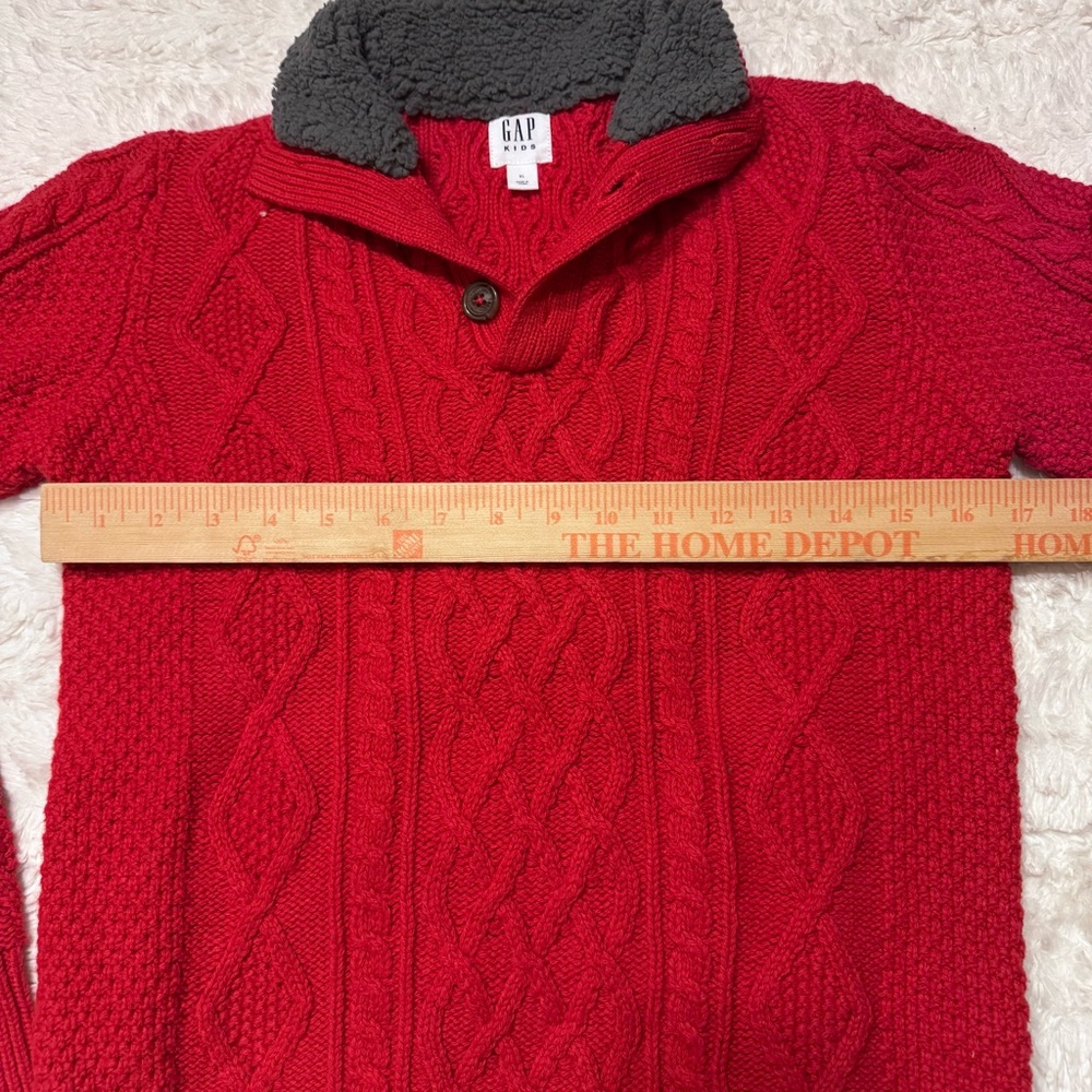 Gap Kids Red Cable Knit Sweater XL 14/16 Mock Neck Sherpa Lined Cozy Holiday - Picture 4 of 6